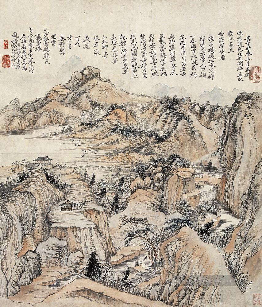 Shitao Berg im Herbst alte China Tinte Ölgemälde